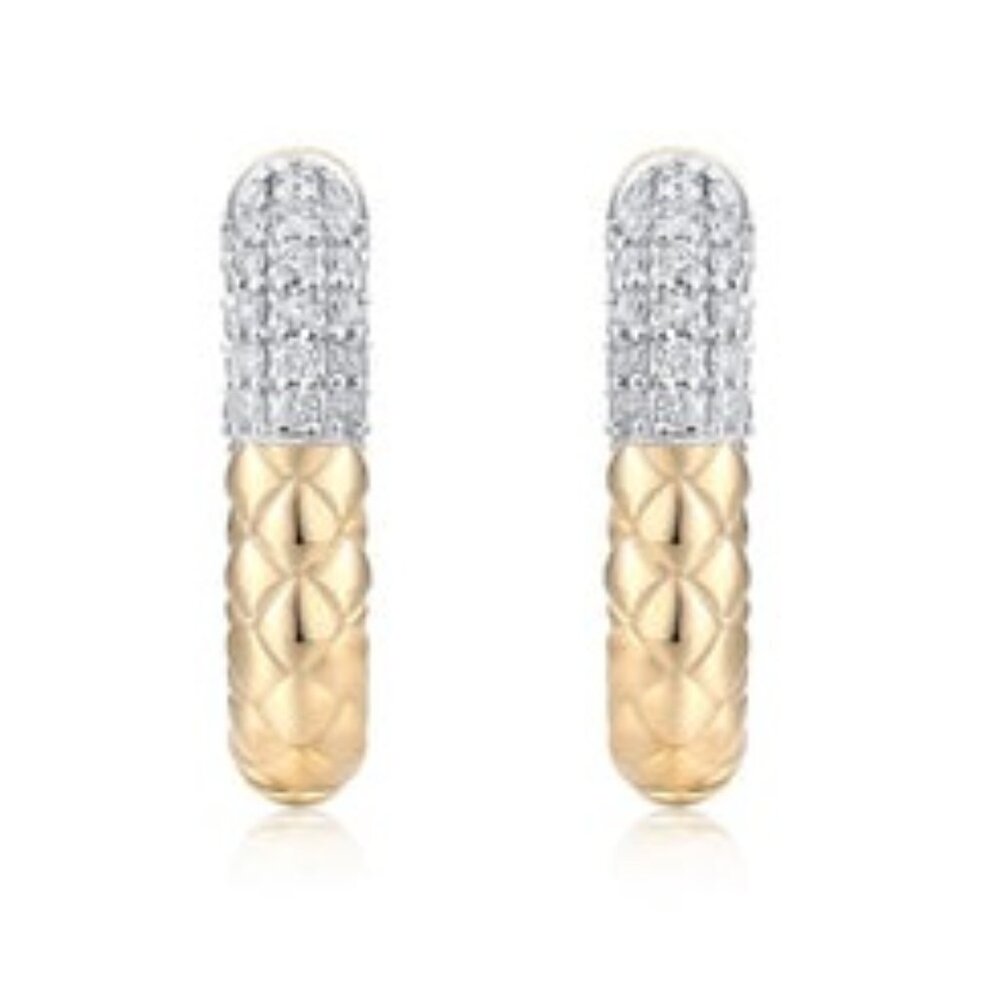 Two Tone Quilted 14K (or 18k upon request) Yellow Gold Diamond Accent Earrings